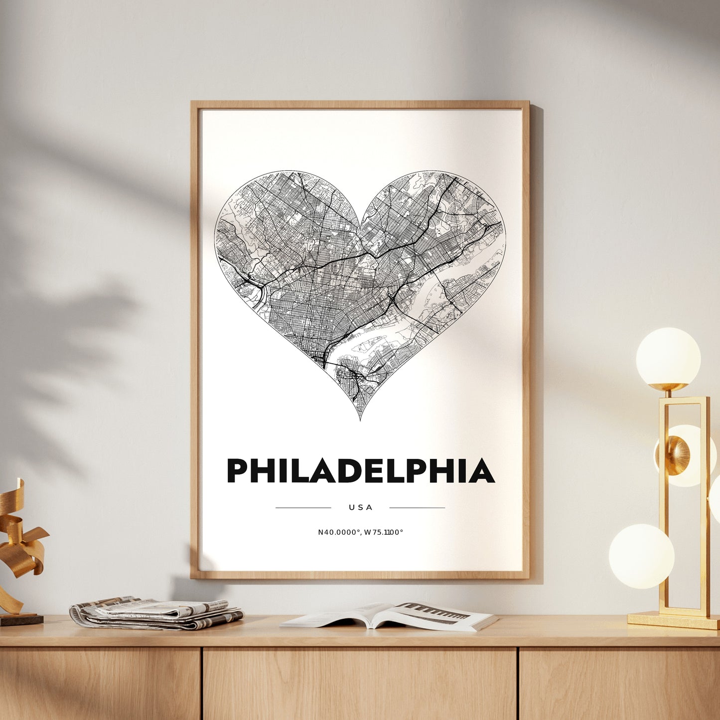 Philadelphia Heart Map Poster