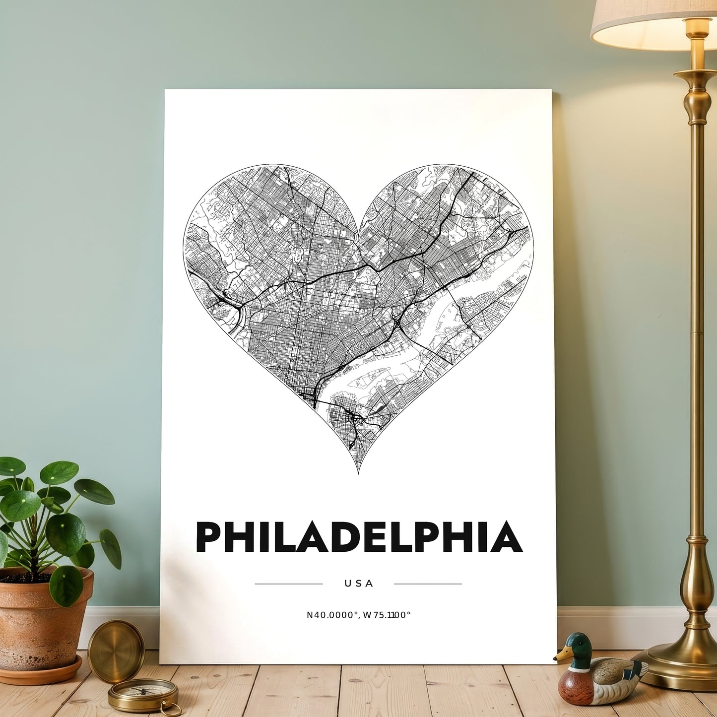 Philadelphia Heart Map Poster