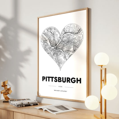Pittsburgh Heart Map Poster