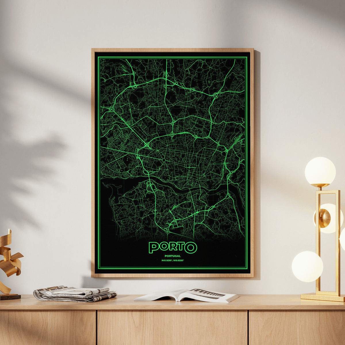 Porto Phosphor Map Poster - Phosphor Green