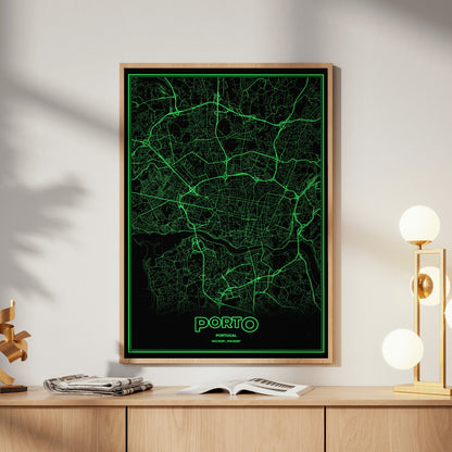 Porto Phosphor Map Poster - Phosphor Green