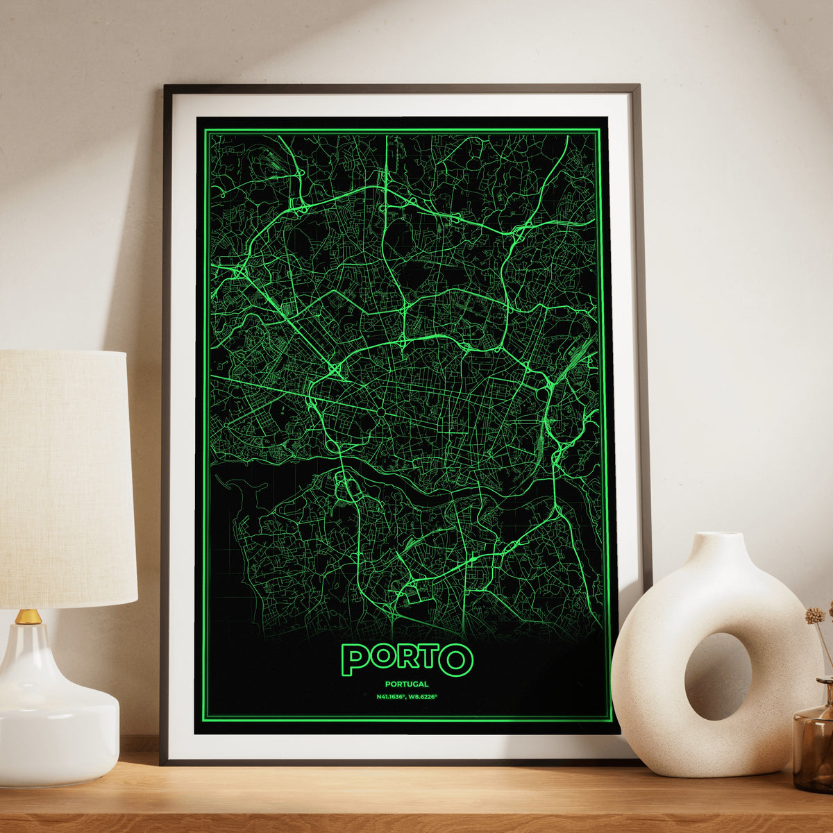 Porto Phosphor Map Poster - Phosphor Green