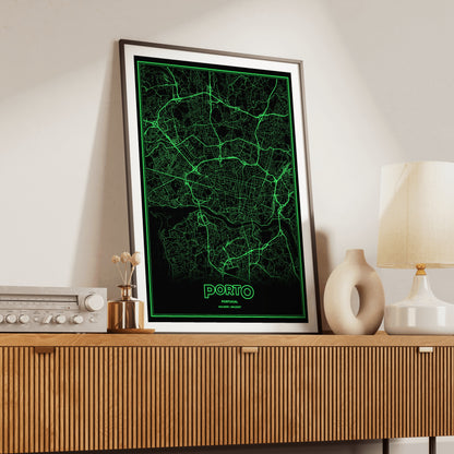 Porto Phosphor Map Poster - Phosphor Green