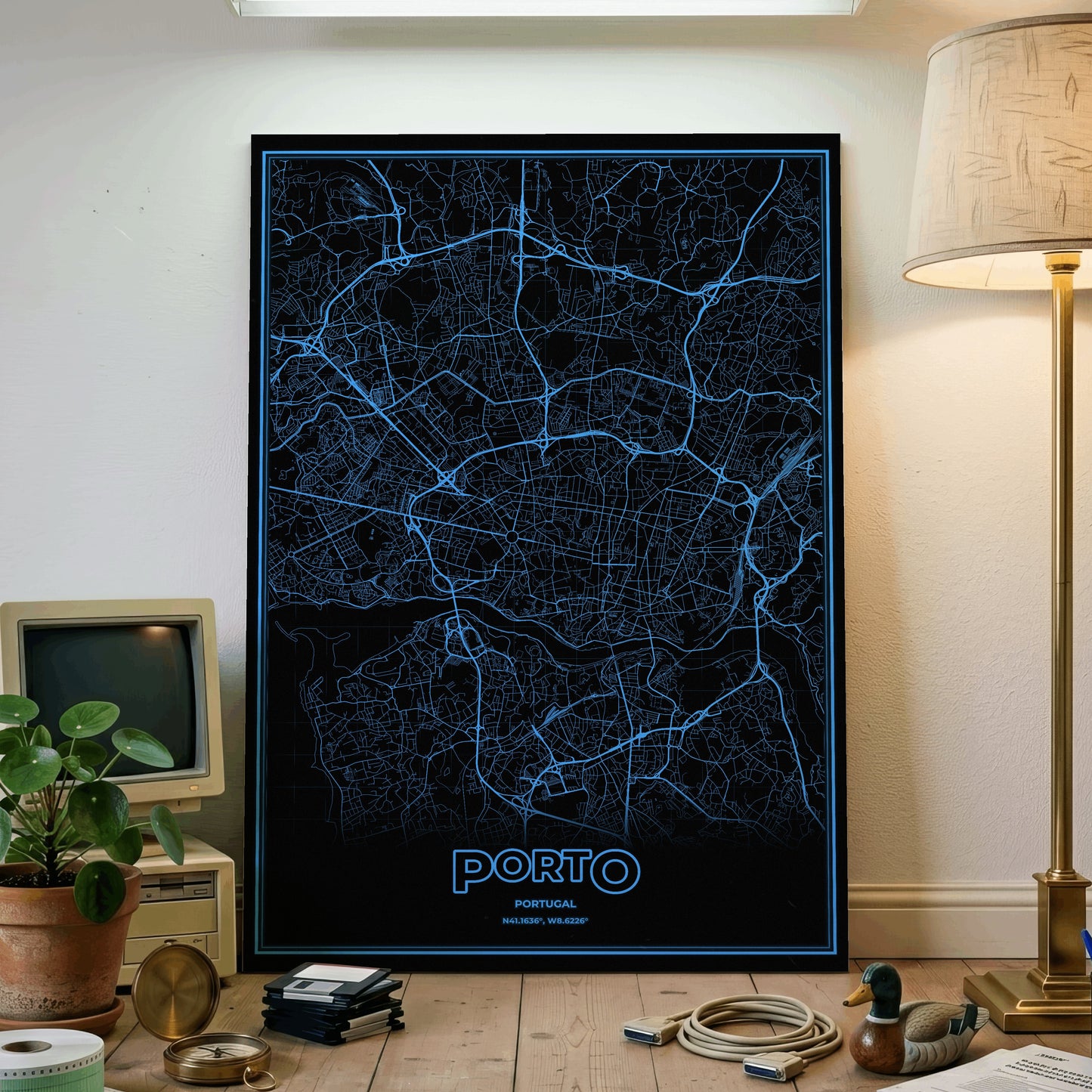 Porto Phosphor Map Poster - IBM Blue