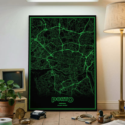 Porto Phosphor Map Poster - Phosphor Green