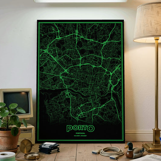 Porto Phosphor Map Poster - Phosphor Green