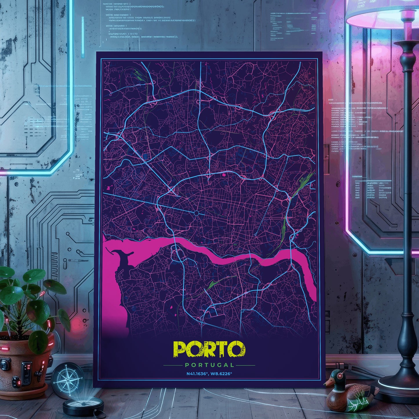 Porto Cyberpunk Map Poster