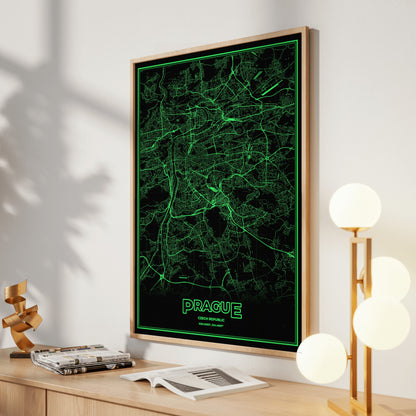 Prague Phosphor Map Poster - Phosphor Green