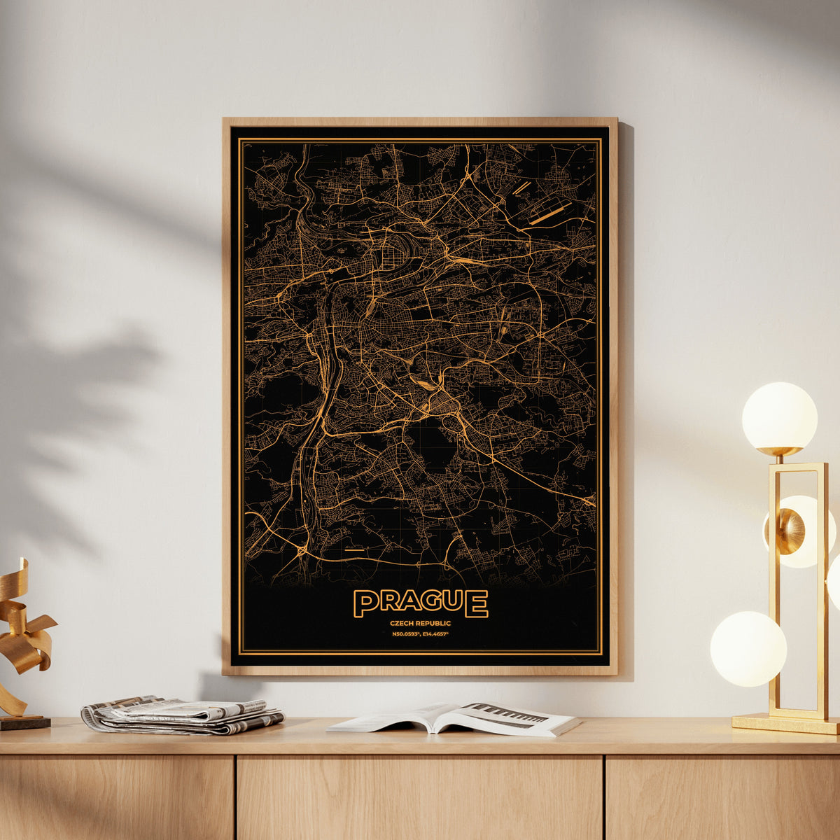 Prague Phosphor Map Poster - Amber CRT