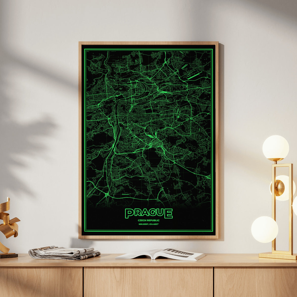 Prague Phosphor Map Poster - Phosphor Green