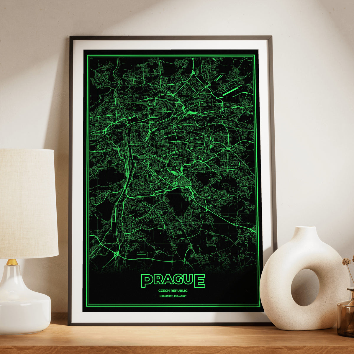 Prague Phosphor Map Poster - Phosphor Green