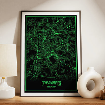 Prague Phosphor Map Poster - Phosphor Green