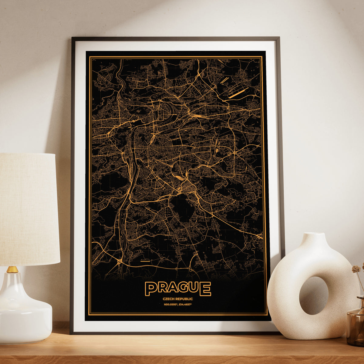 Prague Phosphor Map Poster - Amber CRT