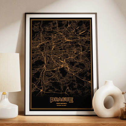 Prague Phosphor Map Poster - Amber CRT