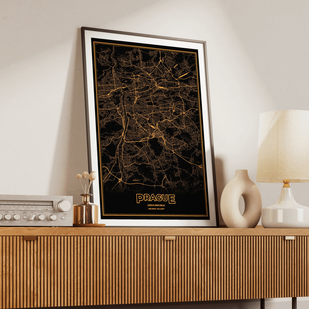 Prague Phosphor Map Poster - Amber CRT