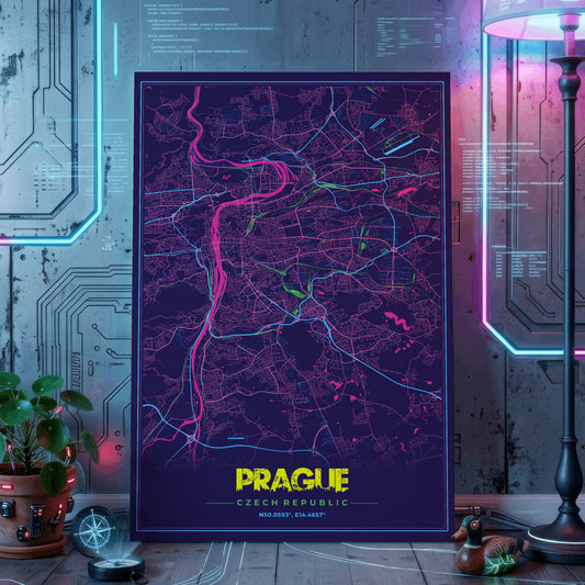 Prague Cyberpunk Map Poster