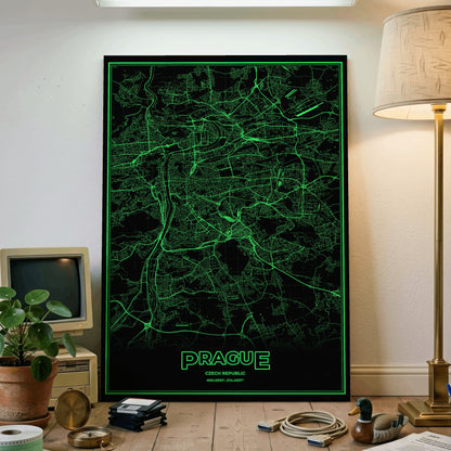 Prague Phosphor Map Poster - Phosphor Green