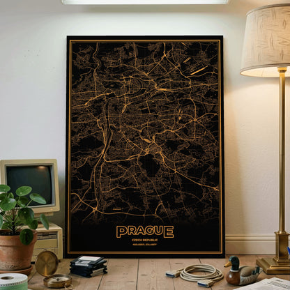 Prague Phosphor Map Poster - Amber CRT