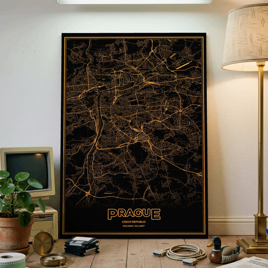 Prague Phosphor Map Poster - Amber CRT