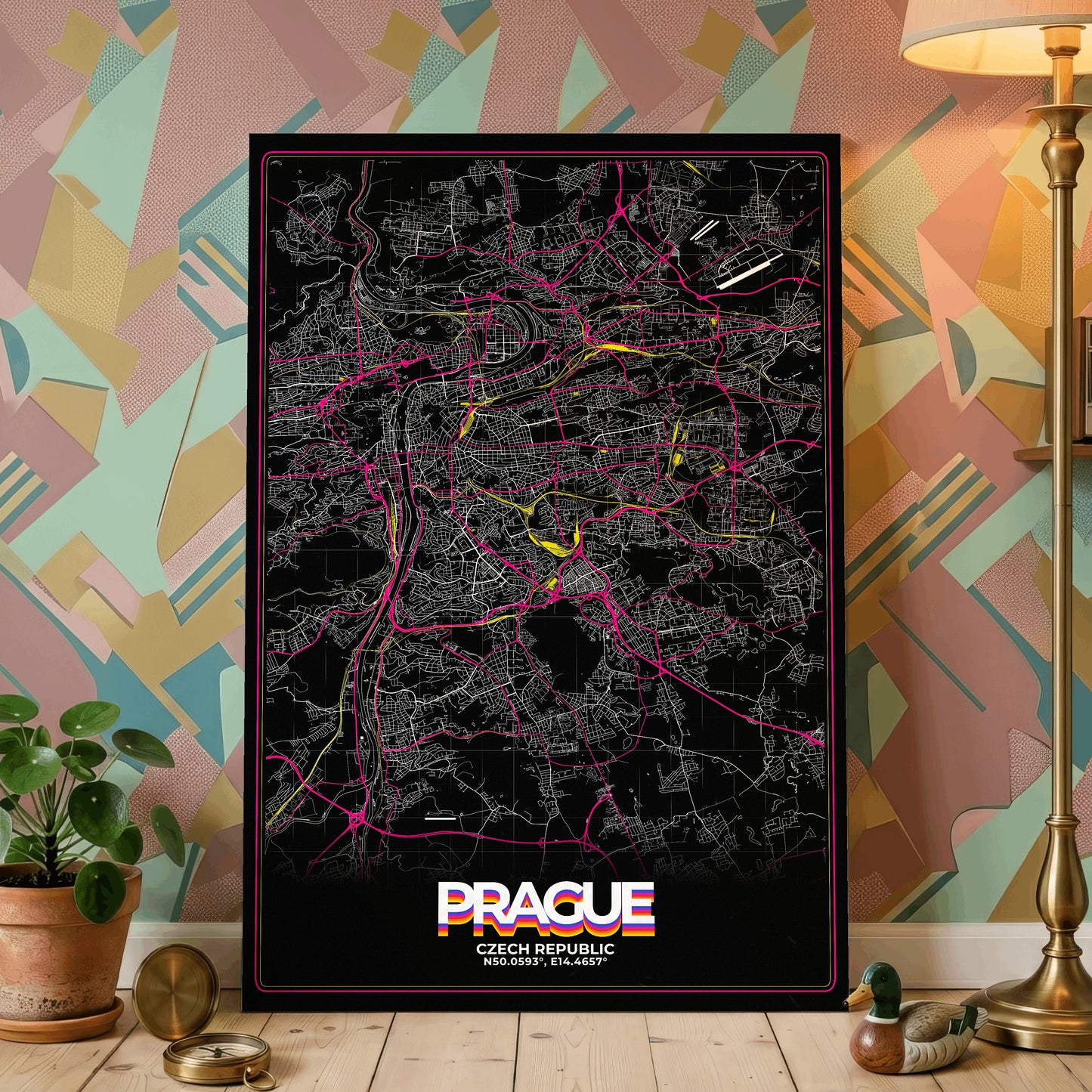 Prague Retro Map Poster