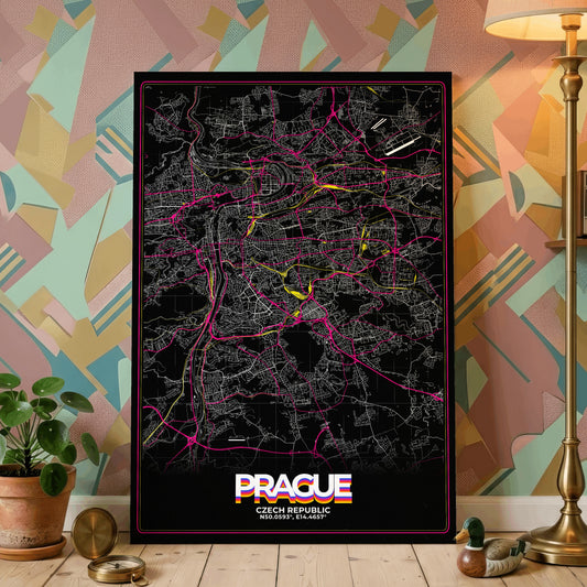Prague Retro Map Poster