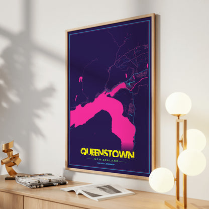 Queenstown Cyberpunk Map Poster