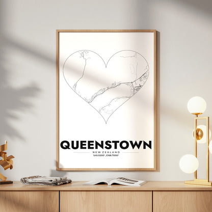 Queenstown Heart Map Poster