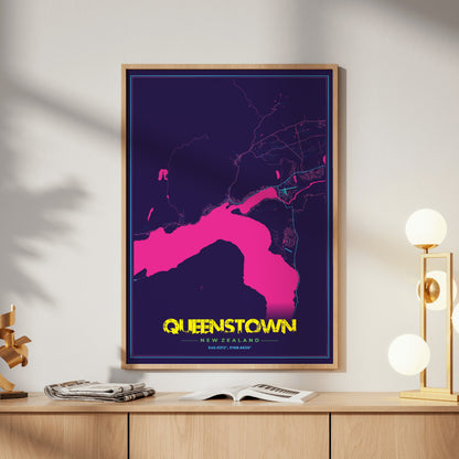 Queenstown Cyberpunk Map Poster