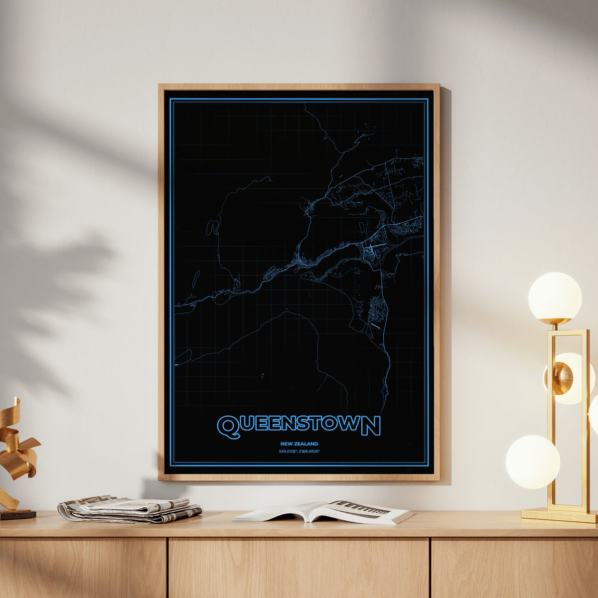 Queenstown Phosphor Map Poster - IBM Blue