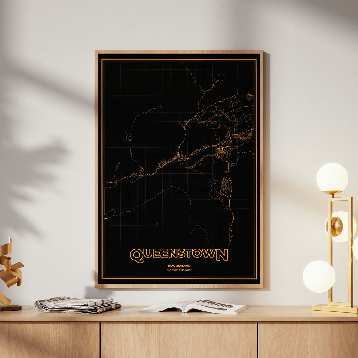 Queenstown Phosphor Map Poster - Amber CRT