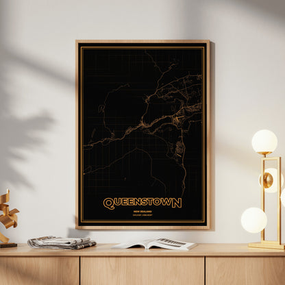 Queenstown Phosphor Map Poster - Amber CRT