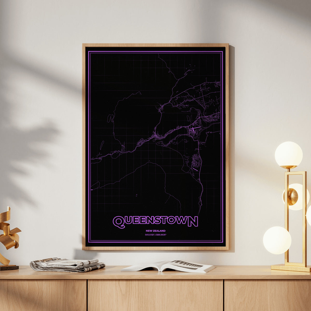 Queenstown Phosphor Map Poster - EGA Violet