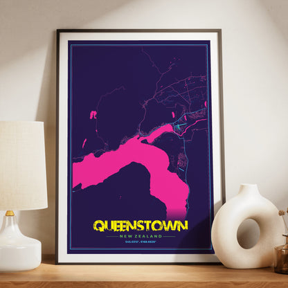 Queenstown Cyberpunk Map Poster