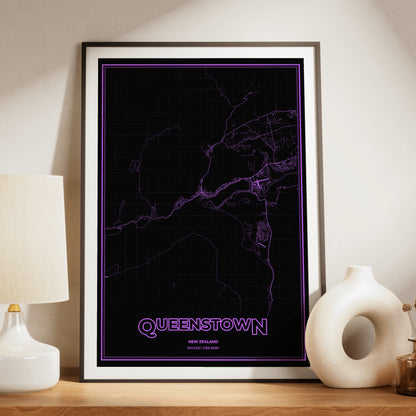 Queenstown Phosphor Map Poster - EGA Violet