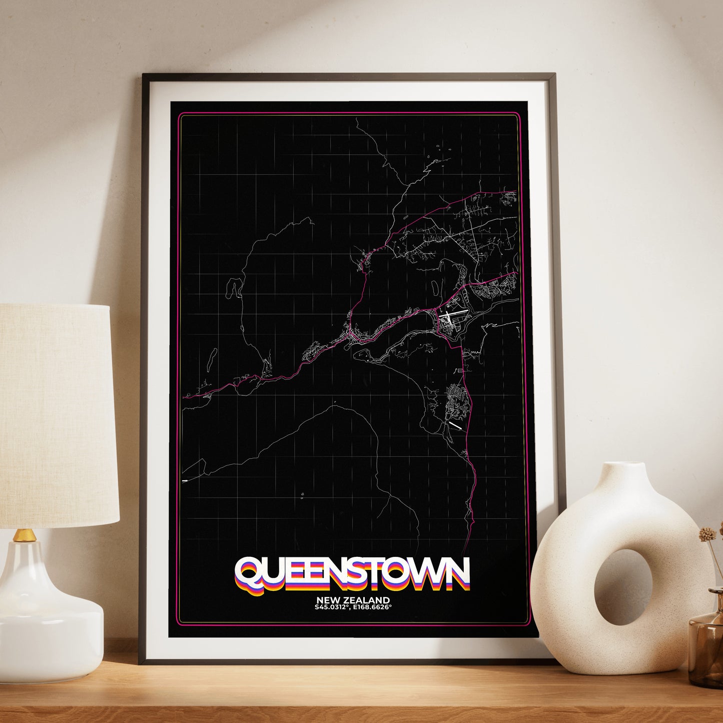 Queenstown Retro Map Poster