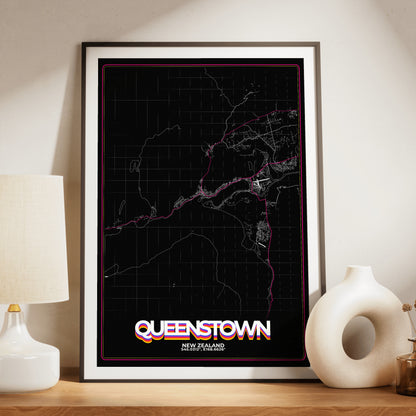 Queenstown Retro Map Poster