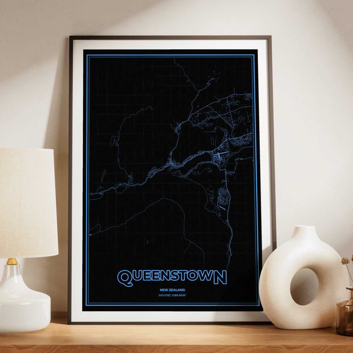 Queenstown Phosphor Map Poster - IBM Blue
