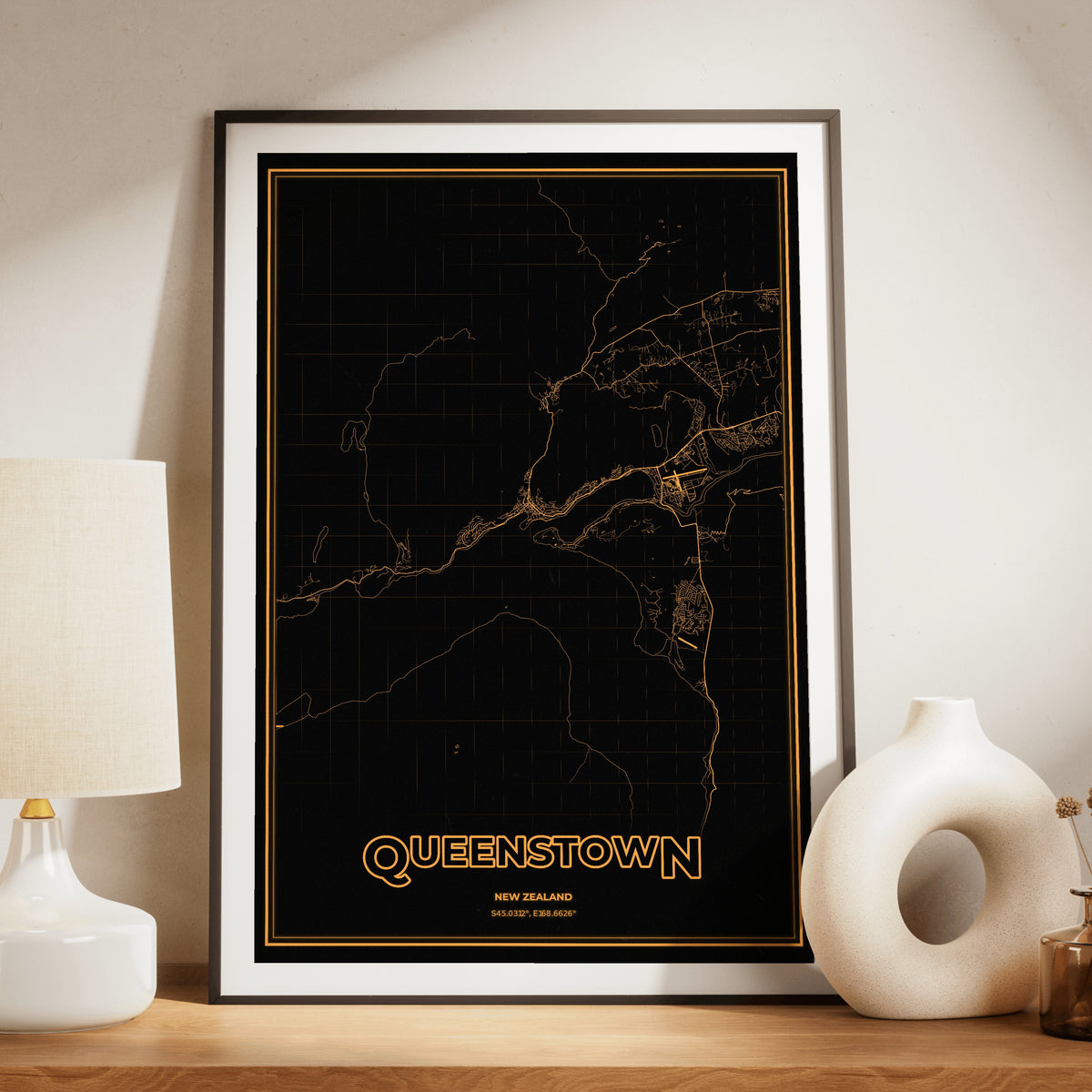 Queenstown Phosphor Map Poster - Amber CRT
