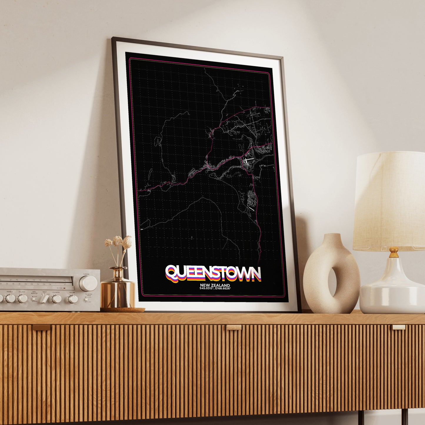Queenstown Retro Map Poster