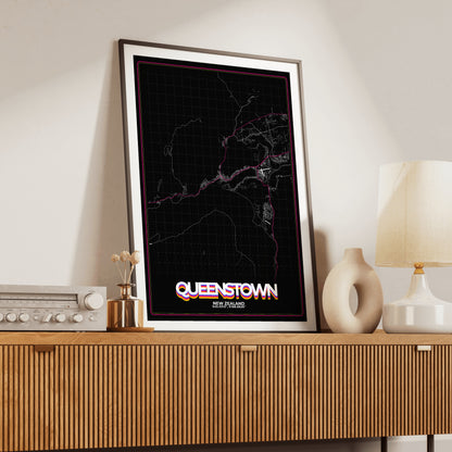 Queenstown Retro Map Poster
