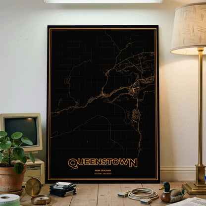 Queenstown Phosphor Map Poster - Amber CRT