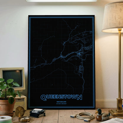 Queenstown Phosphor Map Poster - IBM Blue