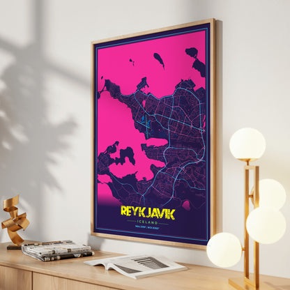 Reykjavik Cyberpunk Map Poster