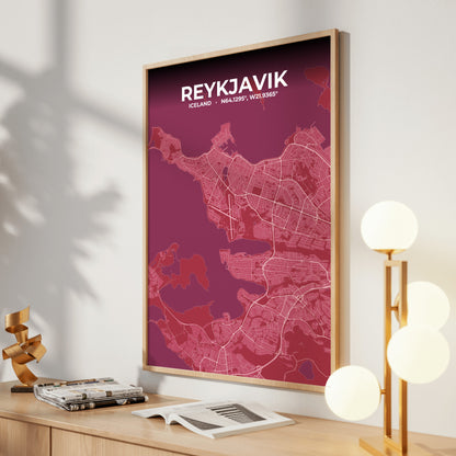Reykjavik Scarlet Map Poster