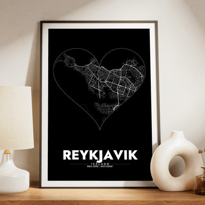 Reykjavik Heart Map Poster