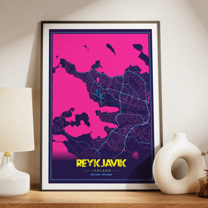 Reykjavik Cyberpunk Map Poster