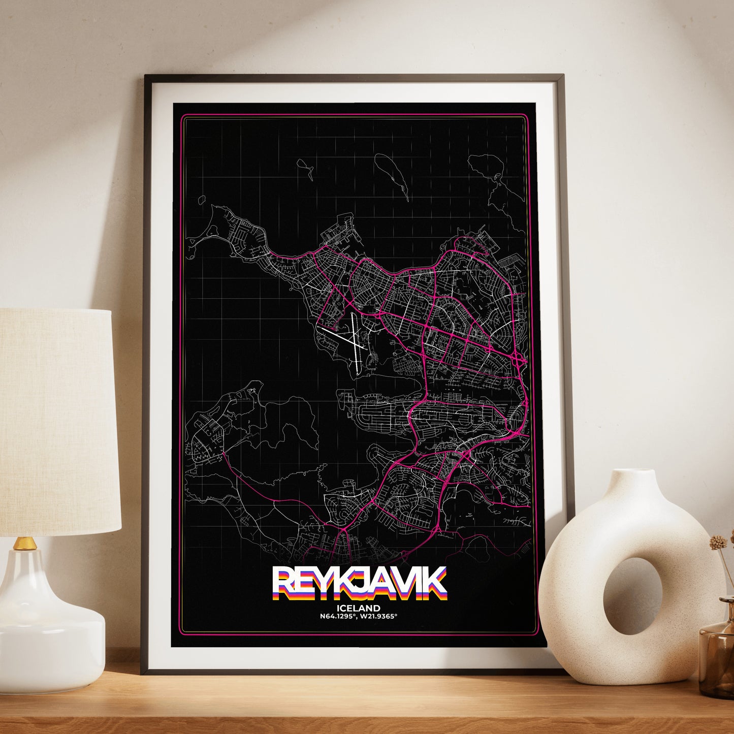 Reykjavik Retro Map Poster