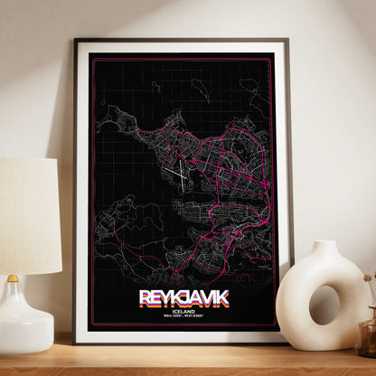 Reykjavik Retro Map Poster