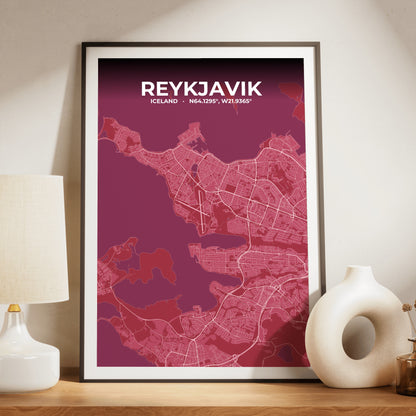 Reykjavik Scarlet Map Poster