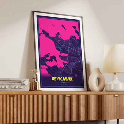 Reykjavik Cyberpunk Map Poster
